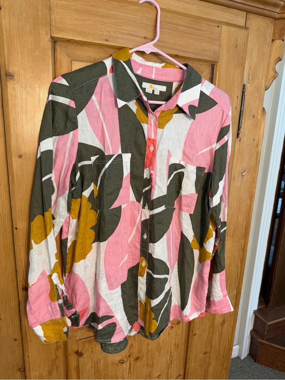 Boden Linen Pink Floral Button-Down Shirt So Cute!! Sz 8P